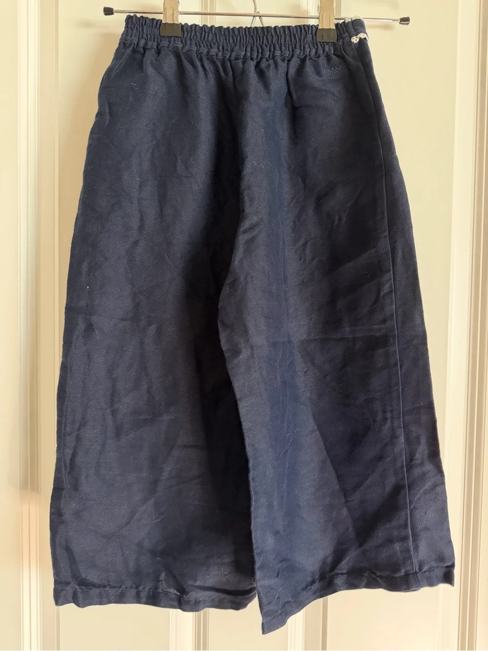 Chlóe Navy linen pants with Contrast White Trim and Waist Tie
